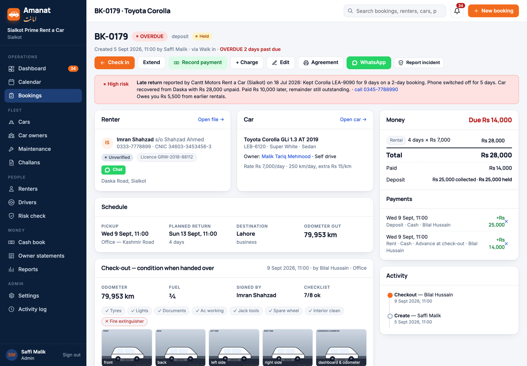 A booking with the deposit and payments recorded